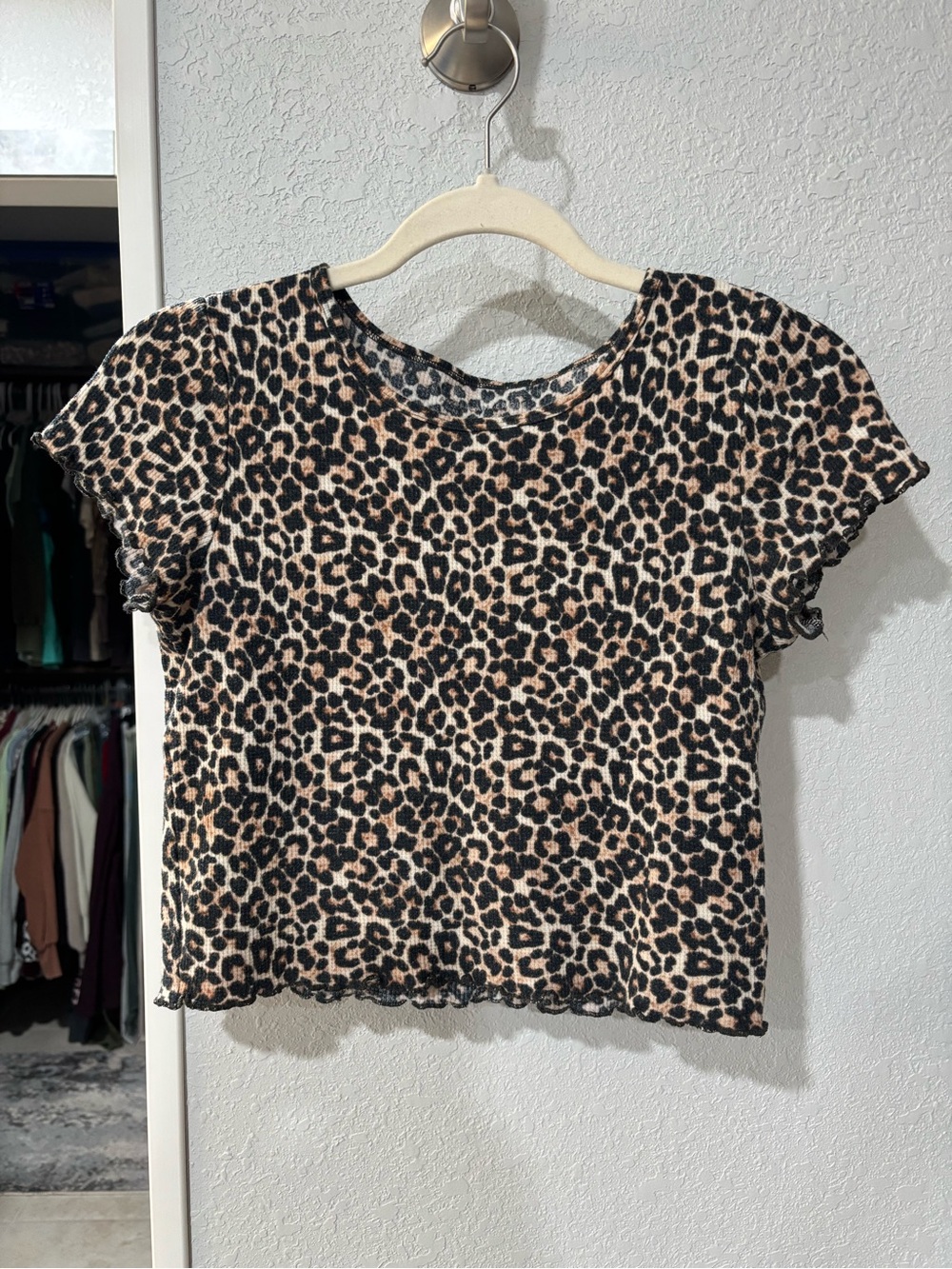 American Eagle Outfitters Leopard Print Waffle Crop Top